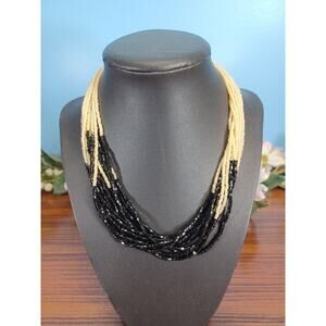 Dazzling Necklace White & Black Seed Bead Glamorous Stacked Jewelry Beautiful